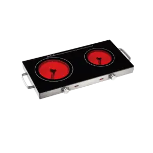 ترست طباخ كهربائي سيراميك مزدوج، ستانلس ستيل / زجاج أسود.